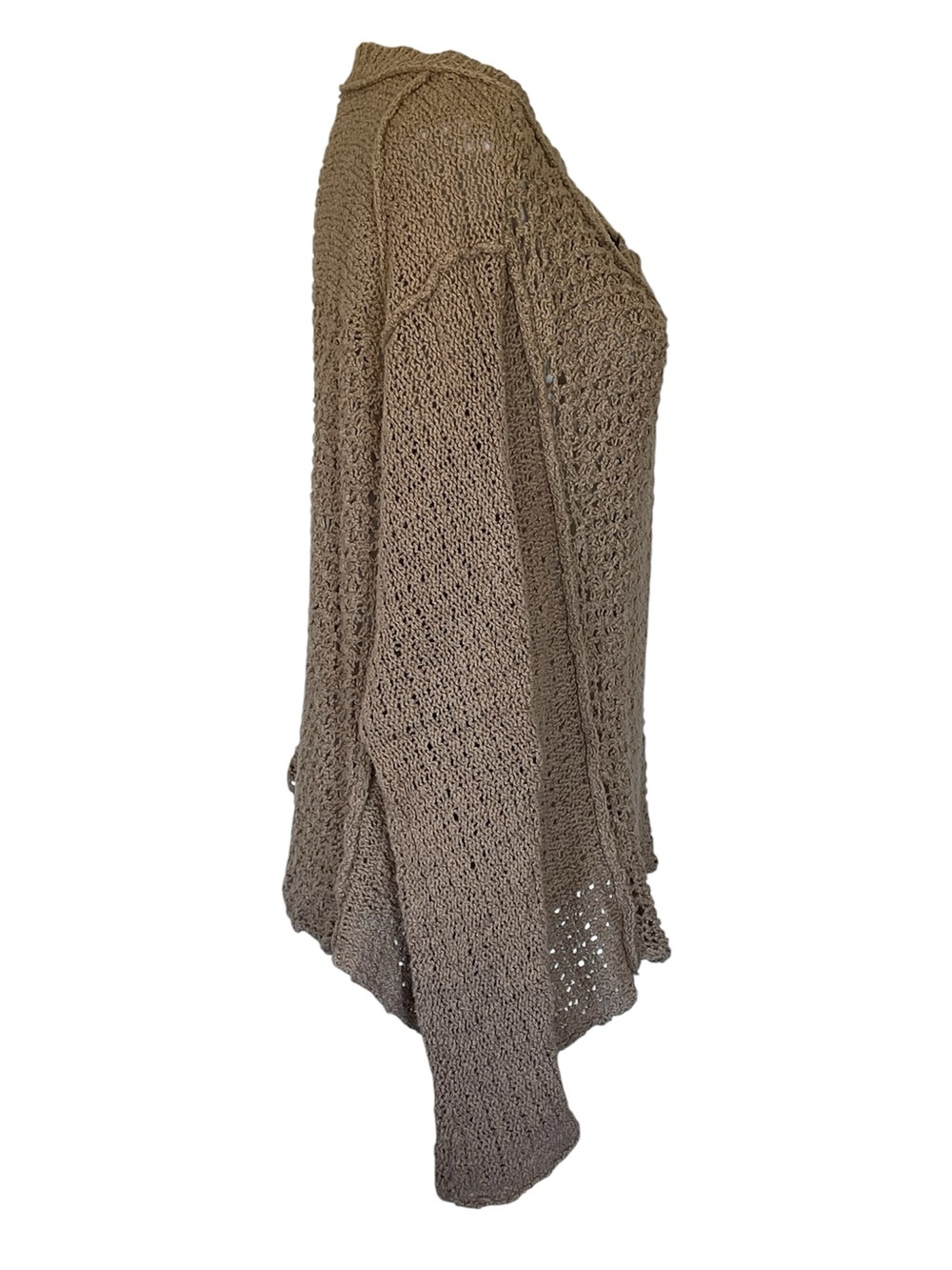 Free People Baja Laguna Coast Oversized Crochet Open Knit Tan V-Neck Sweater - Picture 5 of 10
